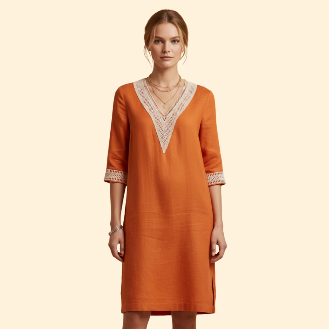 Women's Casual V-Neck Cotton Dress - Image 2