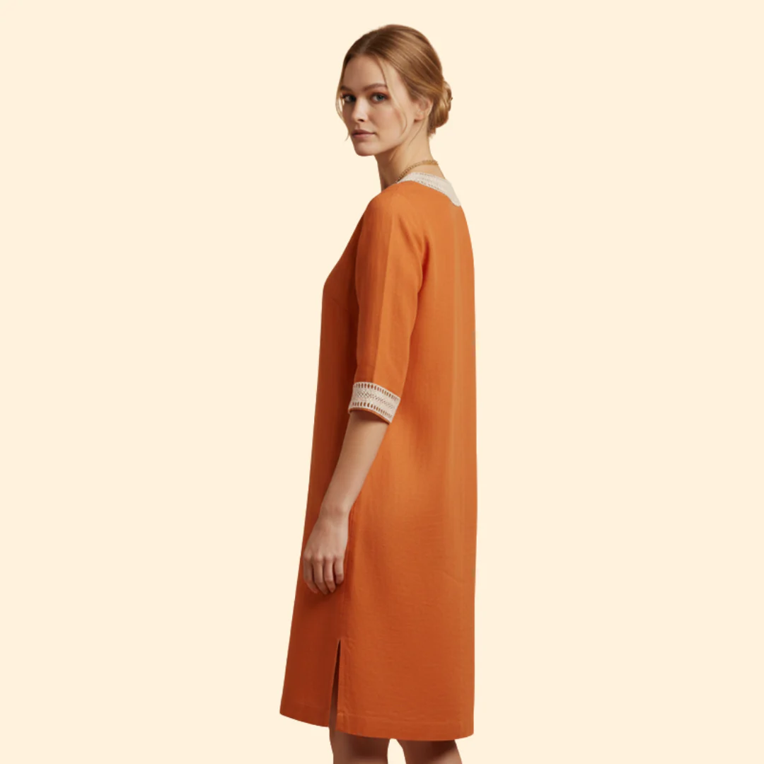 Women's Casual V-Neck Cotton Dress - Image 3