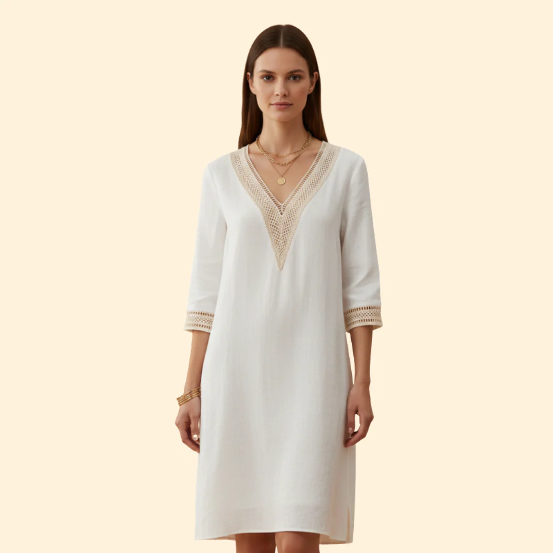 Women's Casual V-Neck Cotton Dress - Image 7