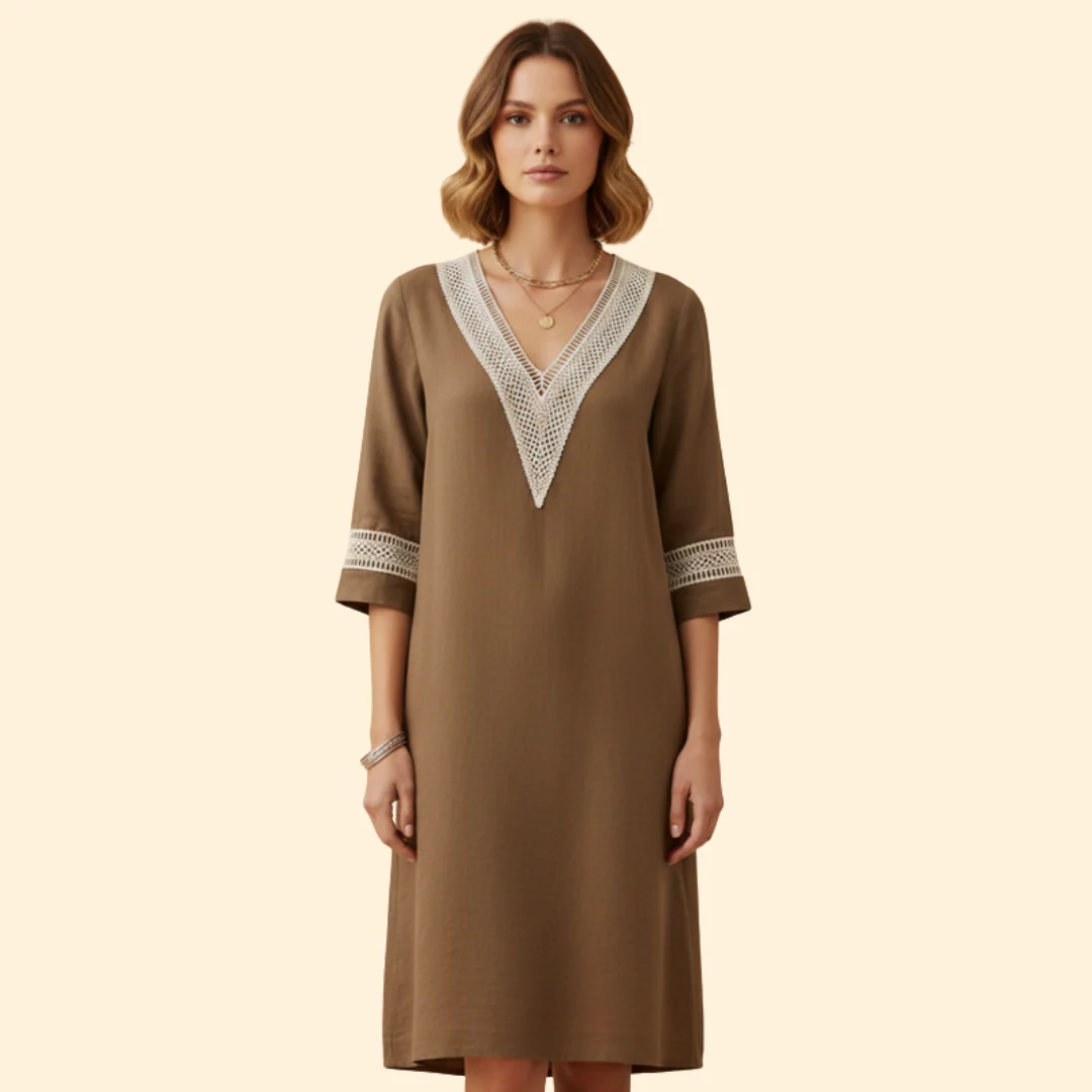 Women's Casual V-Neck Cotton Dress - Image 9