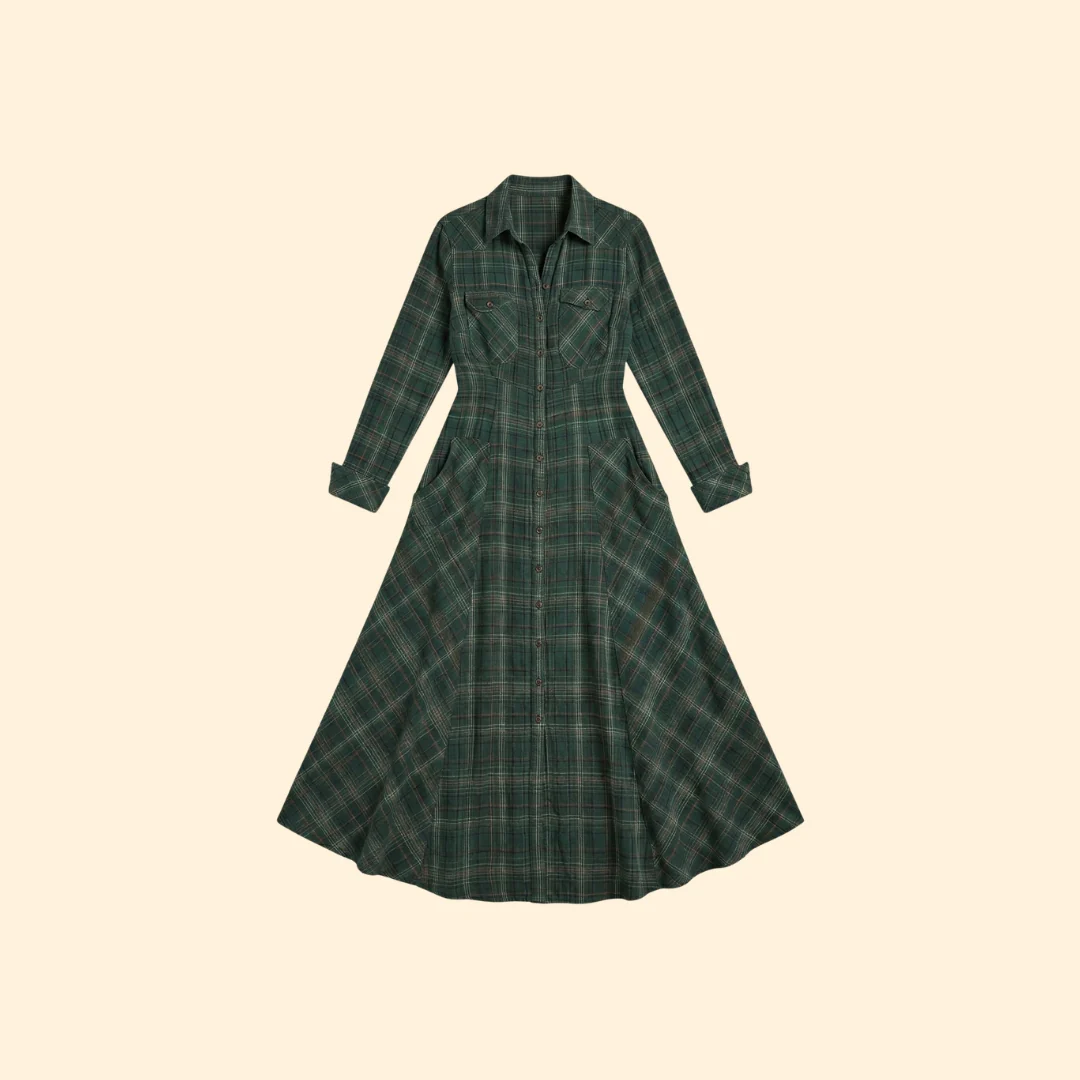 Women's Checkered Maxi Dress Pockets