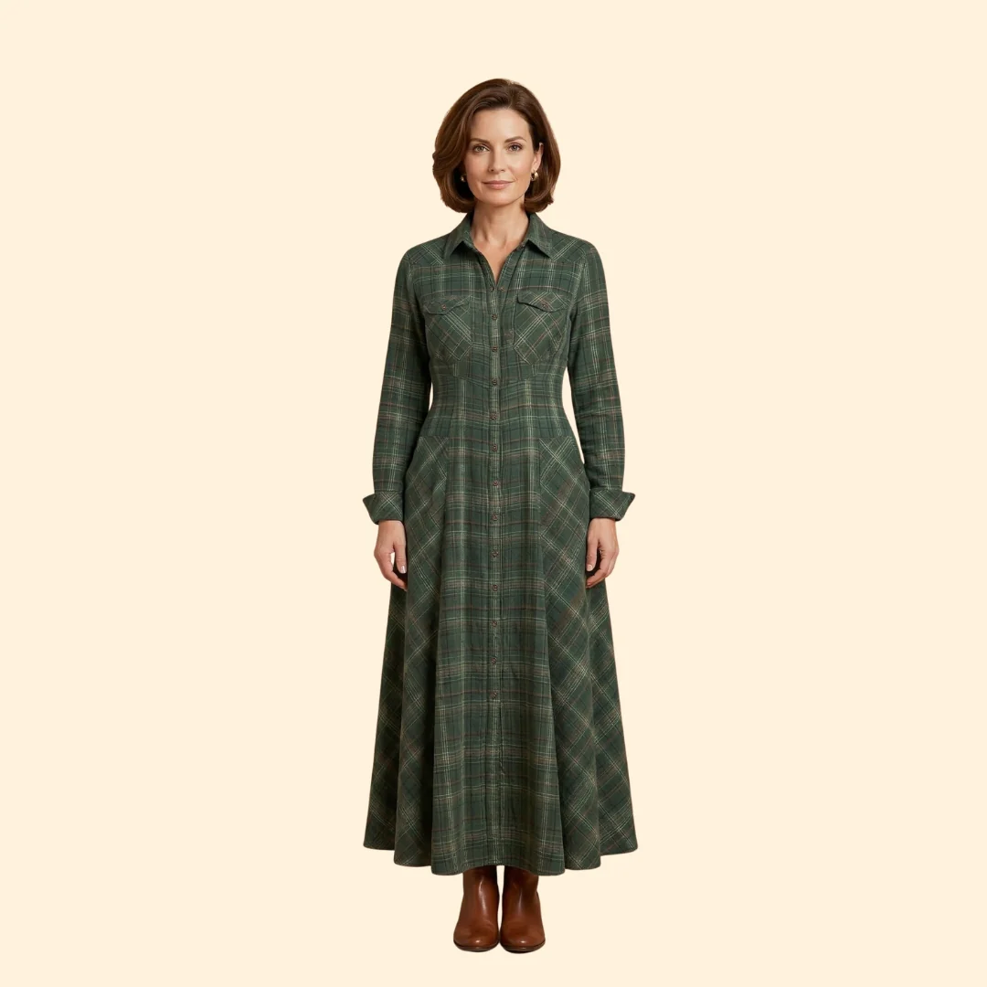 Women's Checkered Maxi Dress Pockets - Image 2