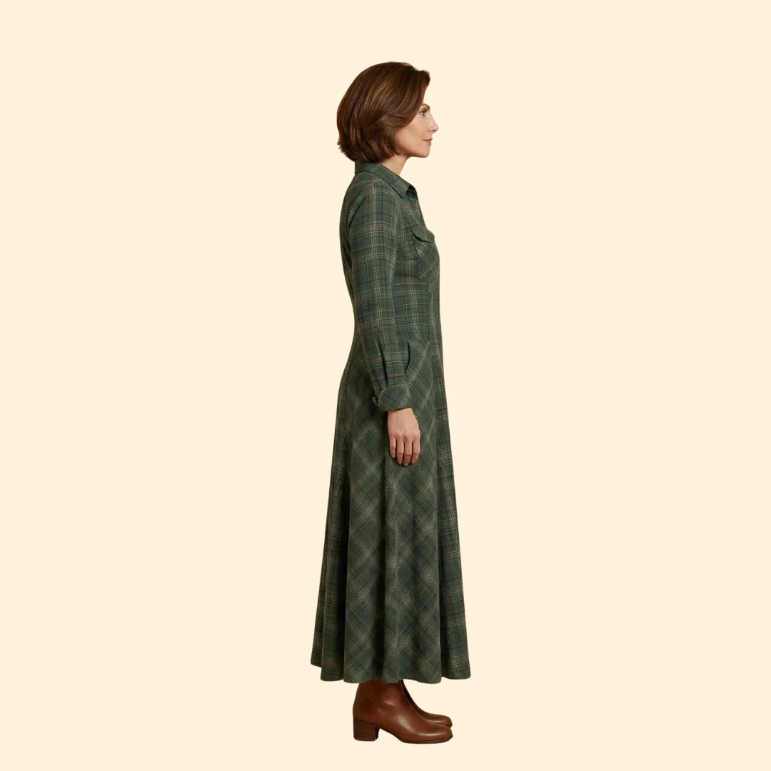 Women's Checkered Maxi Dress Pockets - Image 3