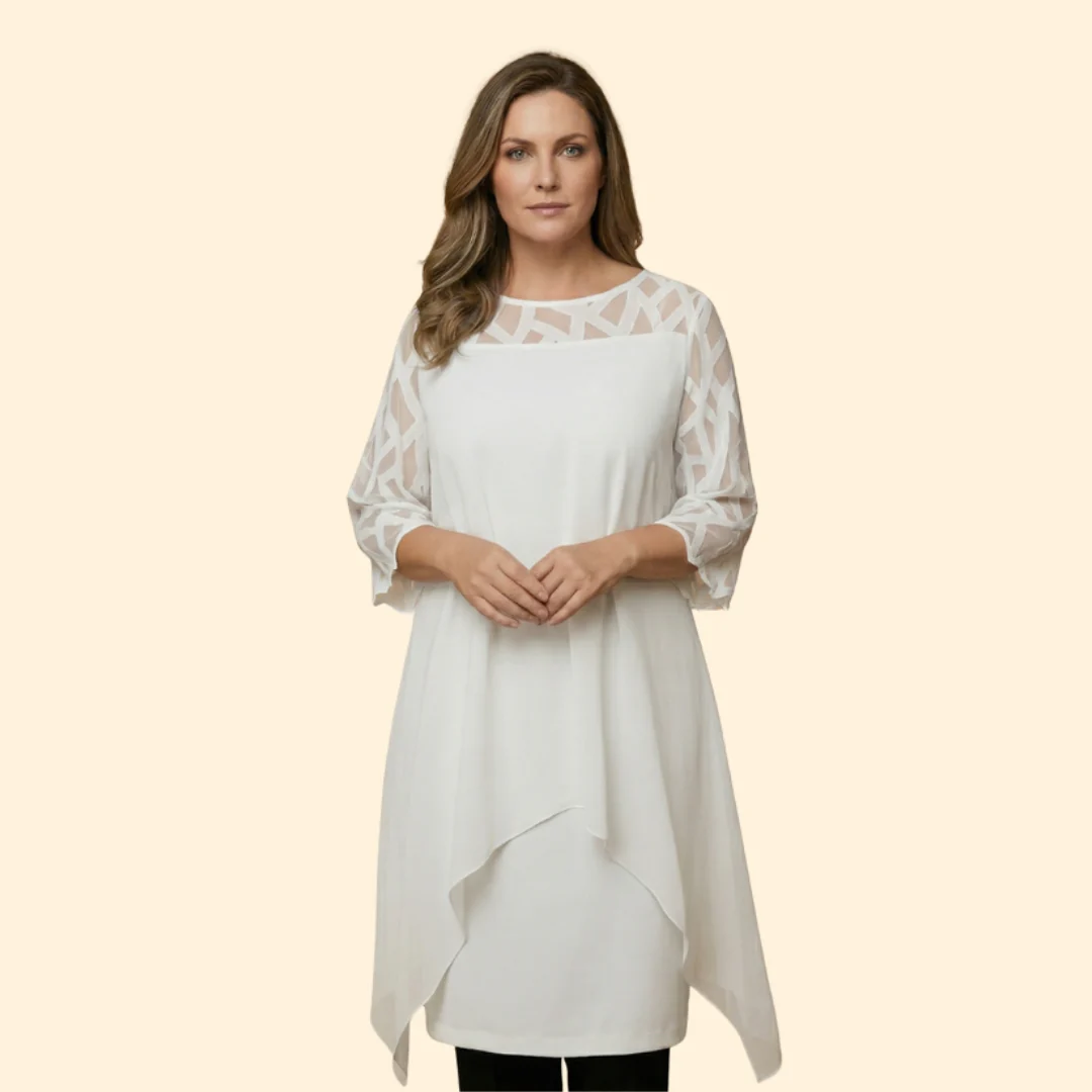 Women’s Chiffon Dress with Sheer Three-Quarter Sleeves - Image 10