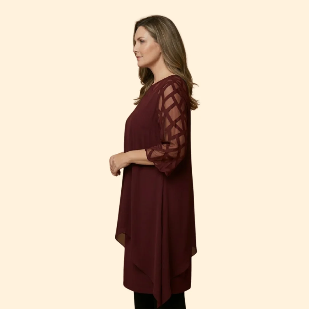 Women’s Chiffon Dress with Sheer Three-Quarter Sleeves - Image 4