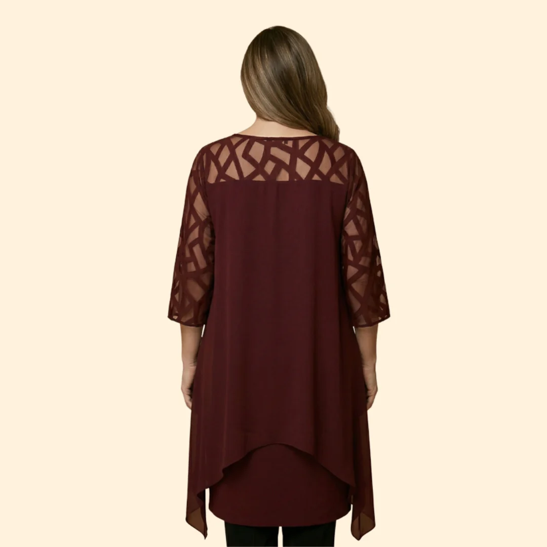 Women’s Chiffon Dress with Sheer Three-Quarter Sleeves - Image 5