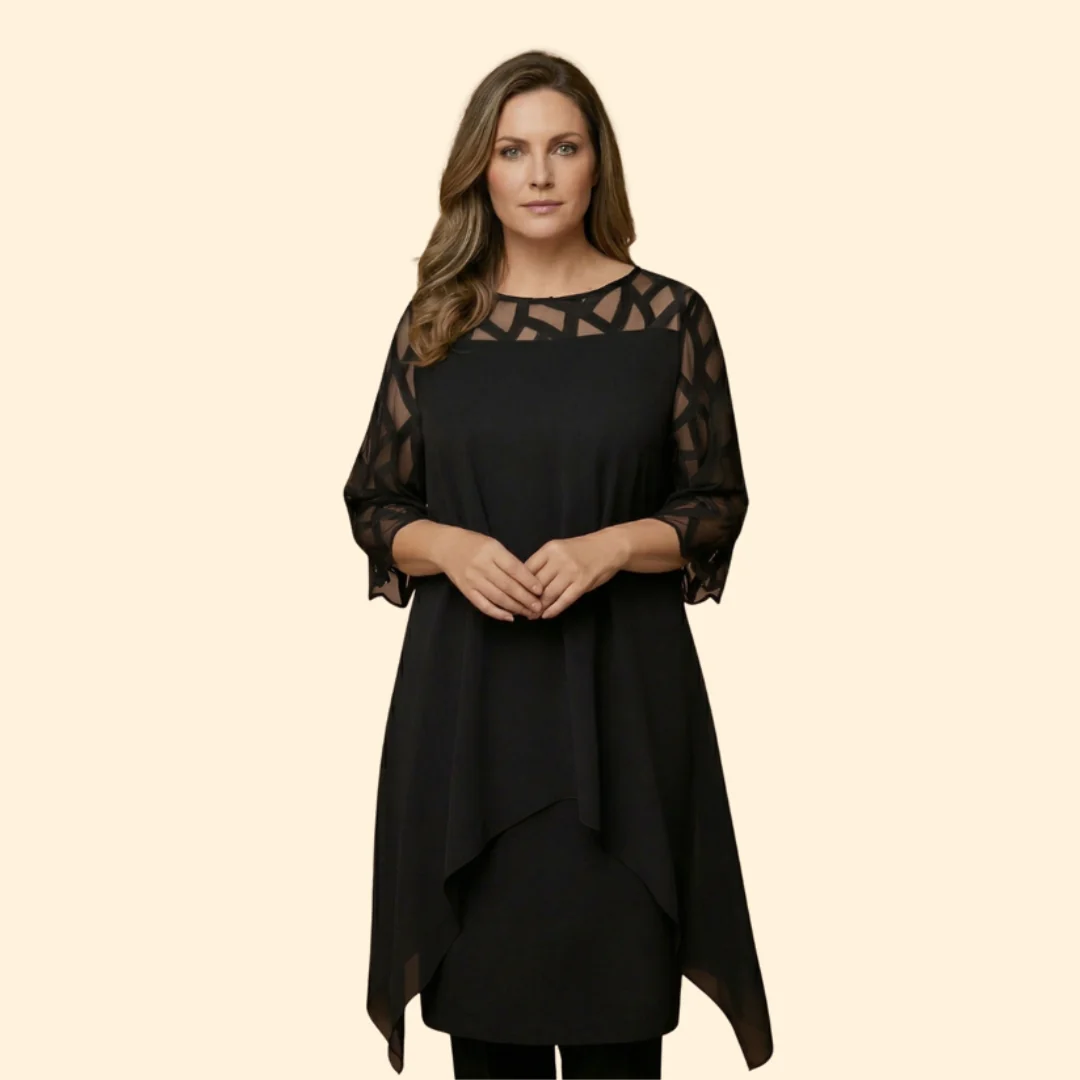 Women’s Chiffon Dress with Sheer Three-Quarter Sleeves - Image 6