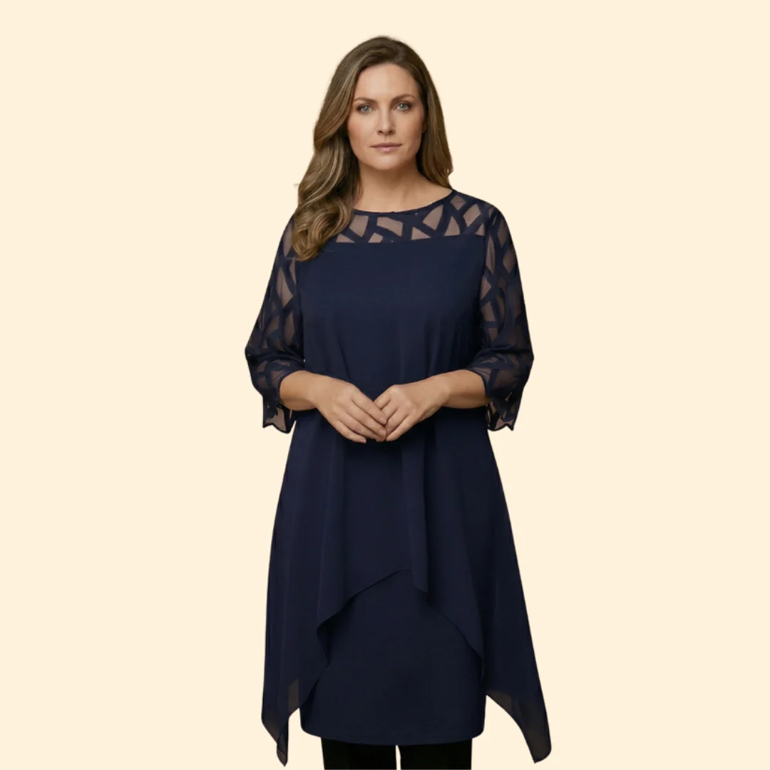 Women’s Chiffon Dress with Sheer Three-Quarter Sleeves - Image 7