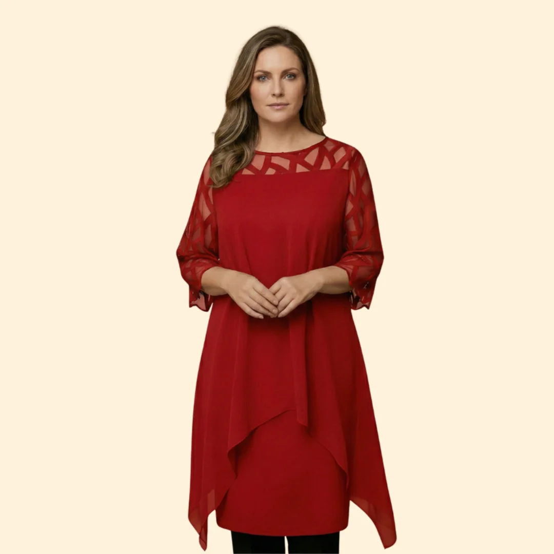 Women’s Chiffon Dress with Sheer Three-Quarter Sleeves - Image 9