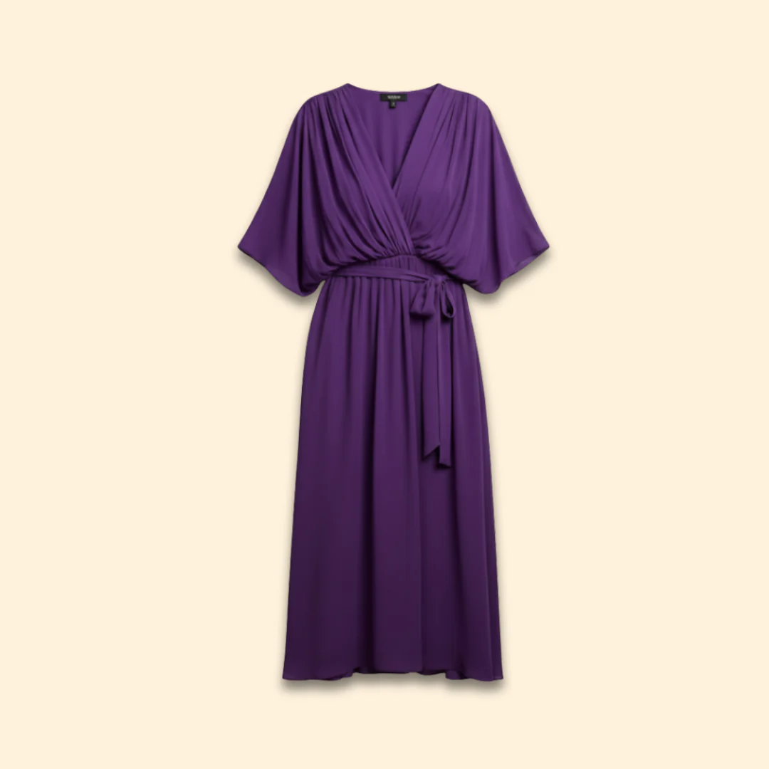 Women's Chiffon Midi Dress with V-Neck
