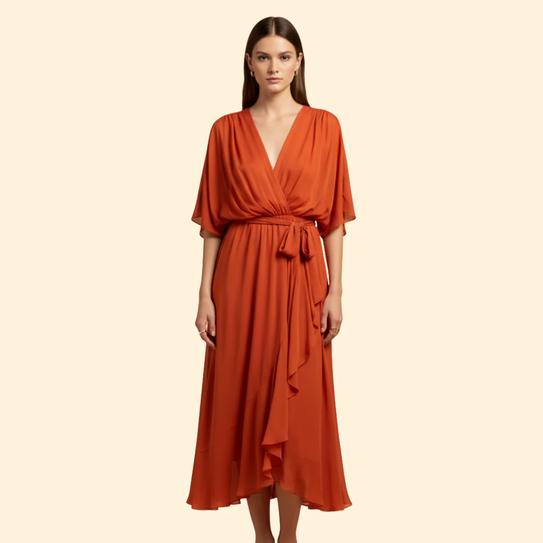 Women's Chiffon Midi Dress with V-Neck - Image 13