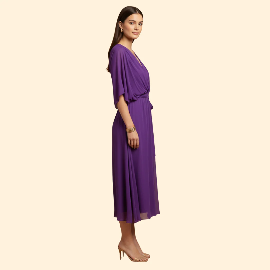 Women's Chiffon Midi Dress with V-Neck - Image 3