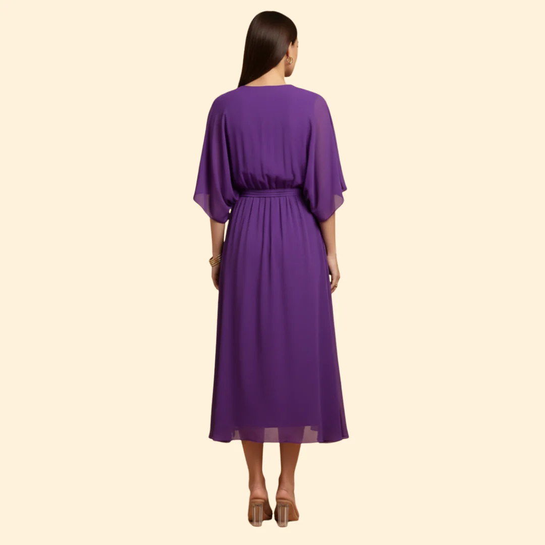 Women's Chiffon Midi Dress with V-Neck - Image 4