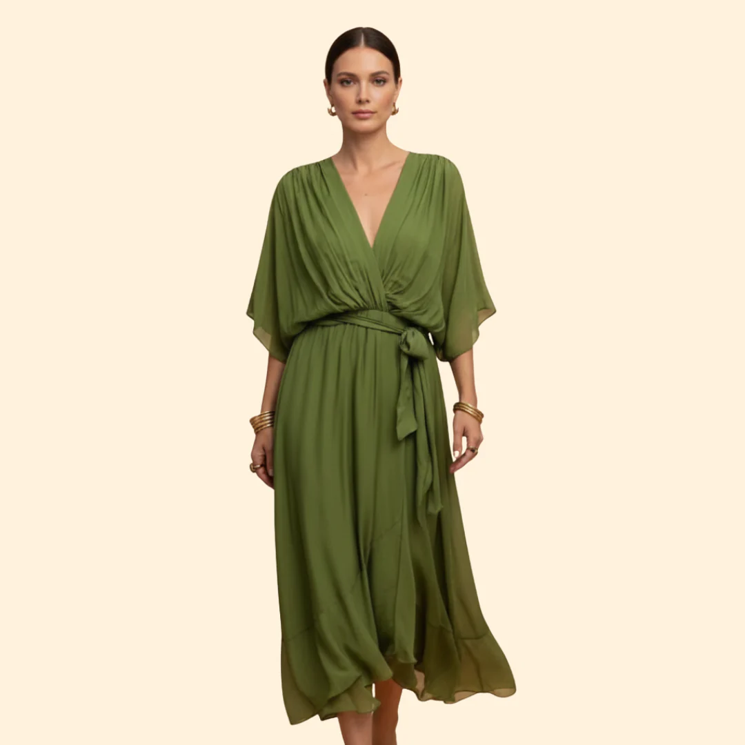 Women's Chiffon Midi Dress with V-Neck - Image 7