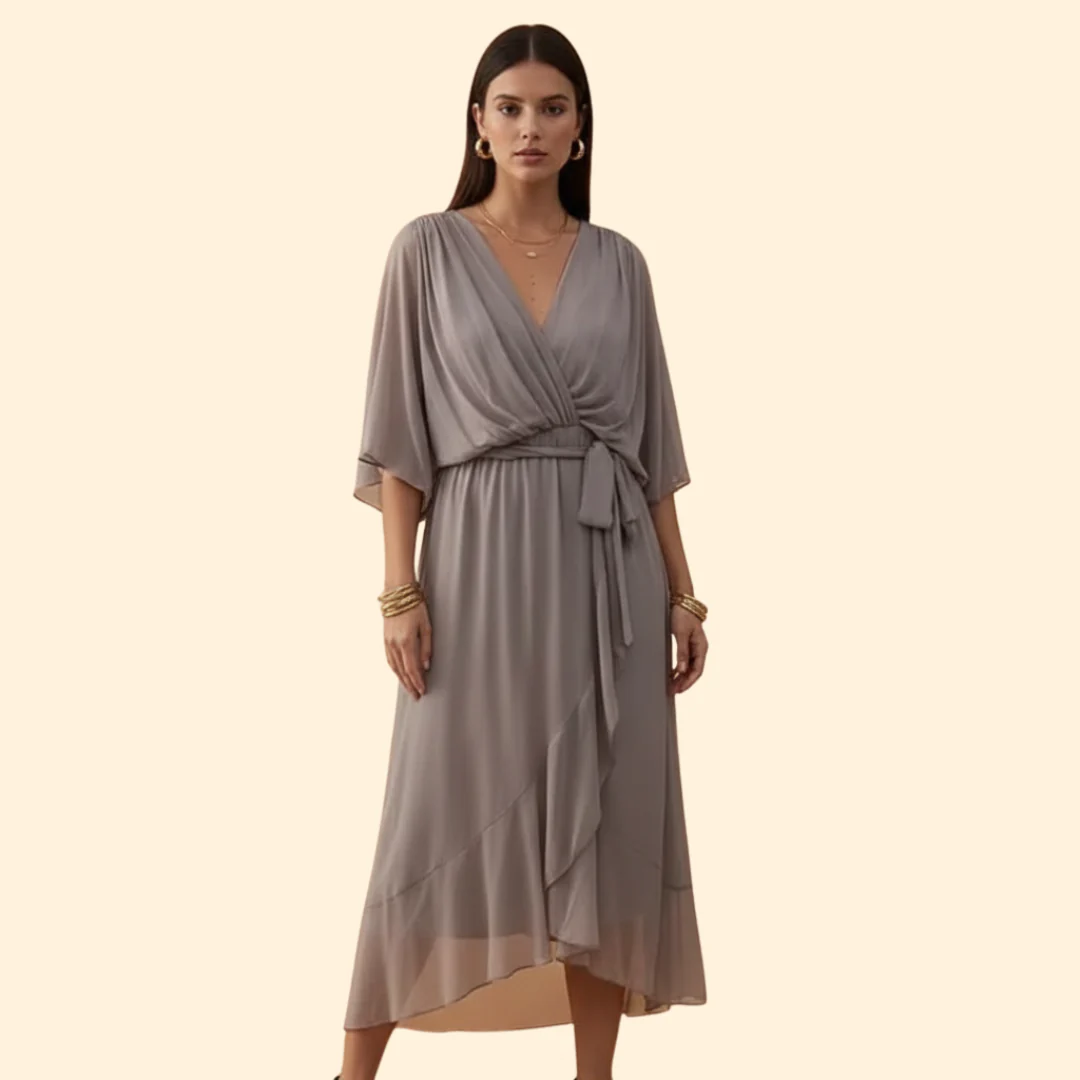Women's Chiffon Midi Dress with V-Neck - Image 9