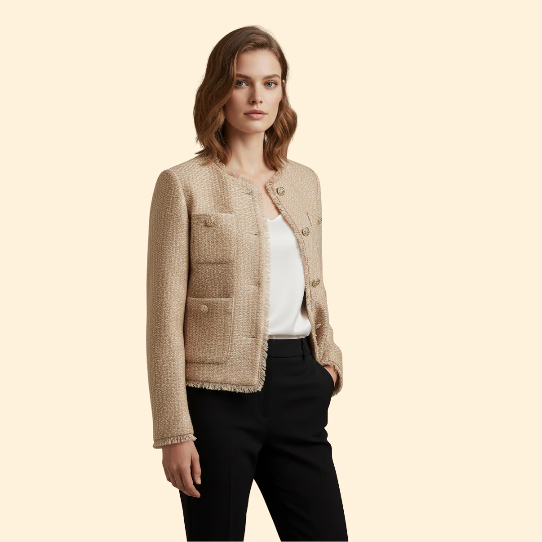 Women’s Collarless Jacket with Front Buttons - Image 3