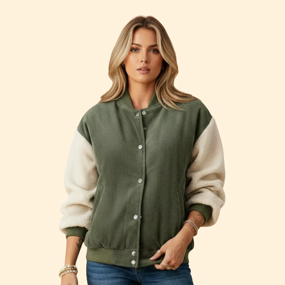 Women’s Corduroy Sherpa Bomber Jacket with Pockets - Image 2