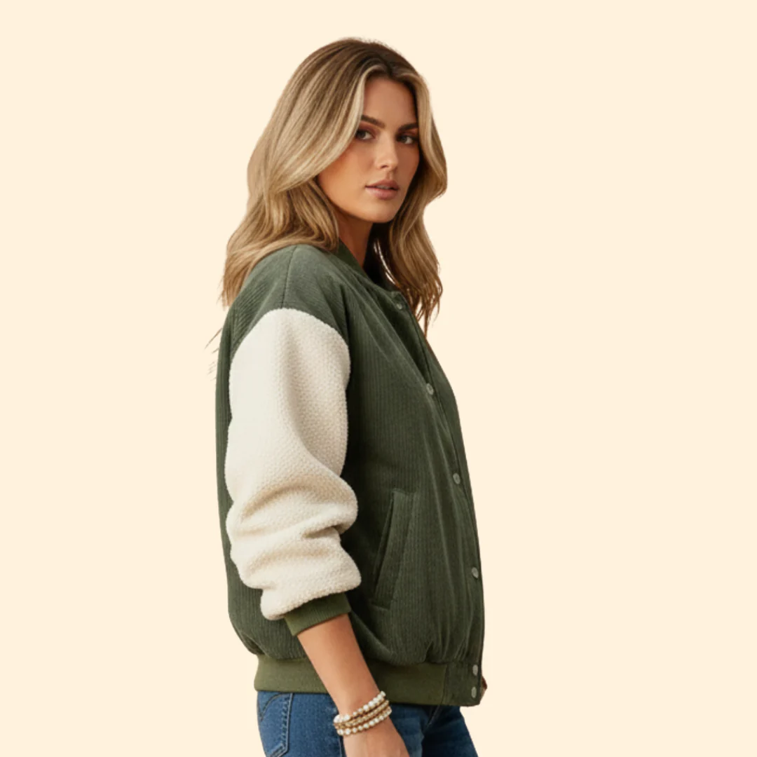 Women’s Corduroy Sherpa Bomber Jacket with Pockets - Image 3