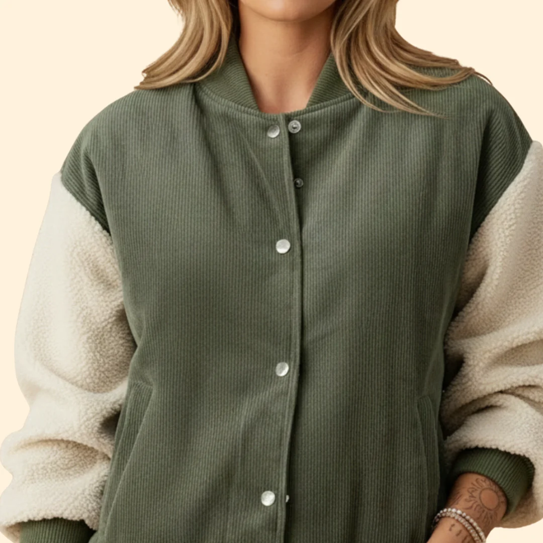 Women’s Corduroy Sherpa Bomber Jacket with Pockets - Image 4