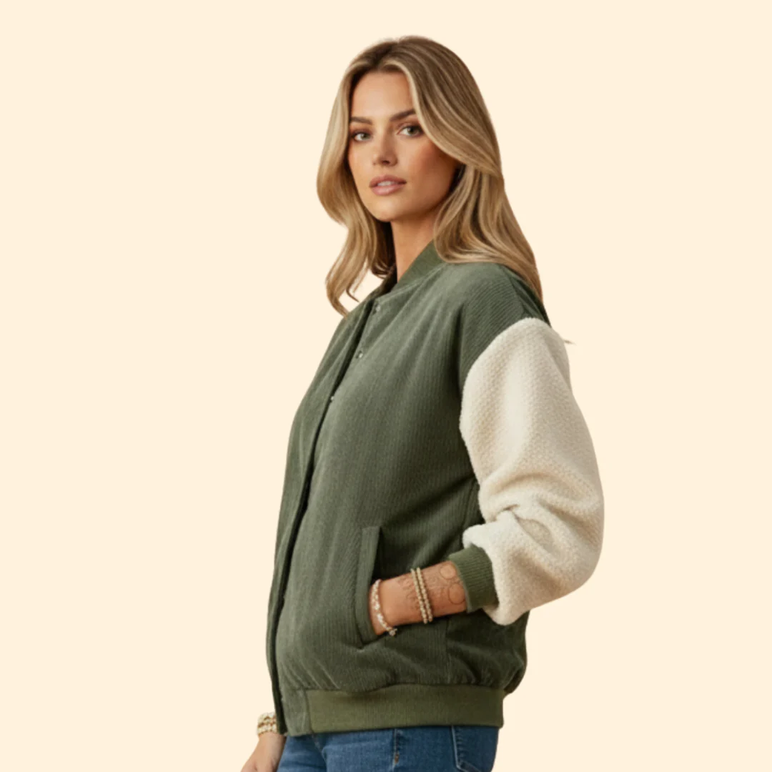 Women’s Corduroy Sherpa Bomber Jacket with Pockets - Image 7
