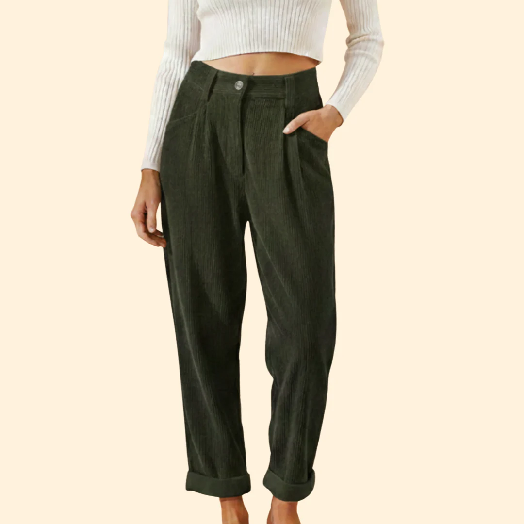 Women’s Corduroy Trousers with High Waist Design - Image 10