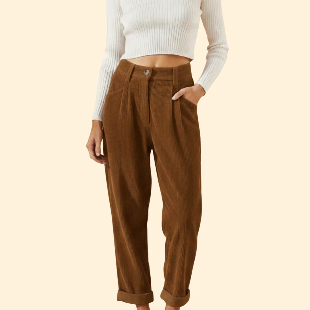 Women’s Corduroy Trousers with High Waist Design - Image 11