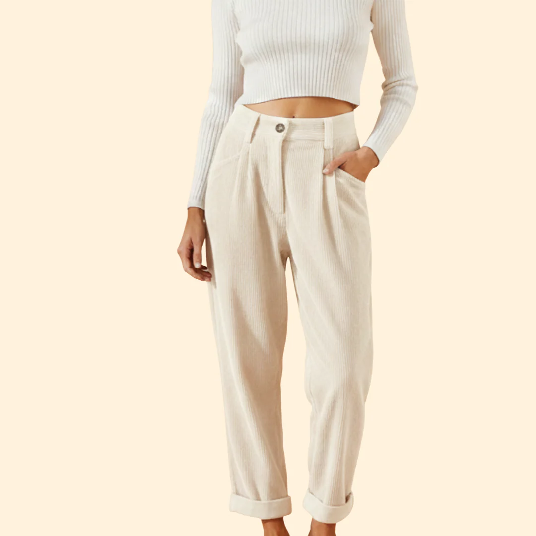 Women’s Corduroy Trousers with High Waist Design - Image 12