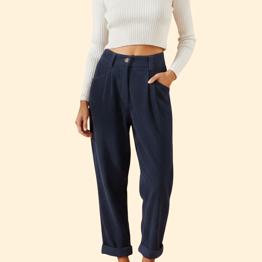 Women’s Corduroy Trousers with High Waist Design - Image 2