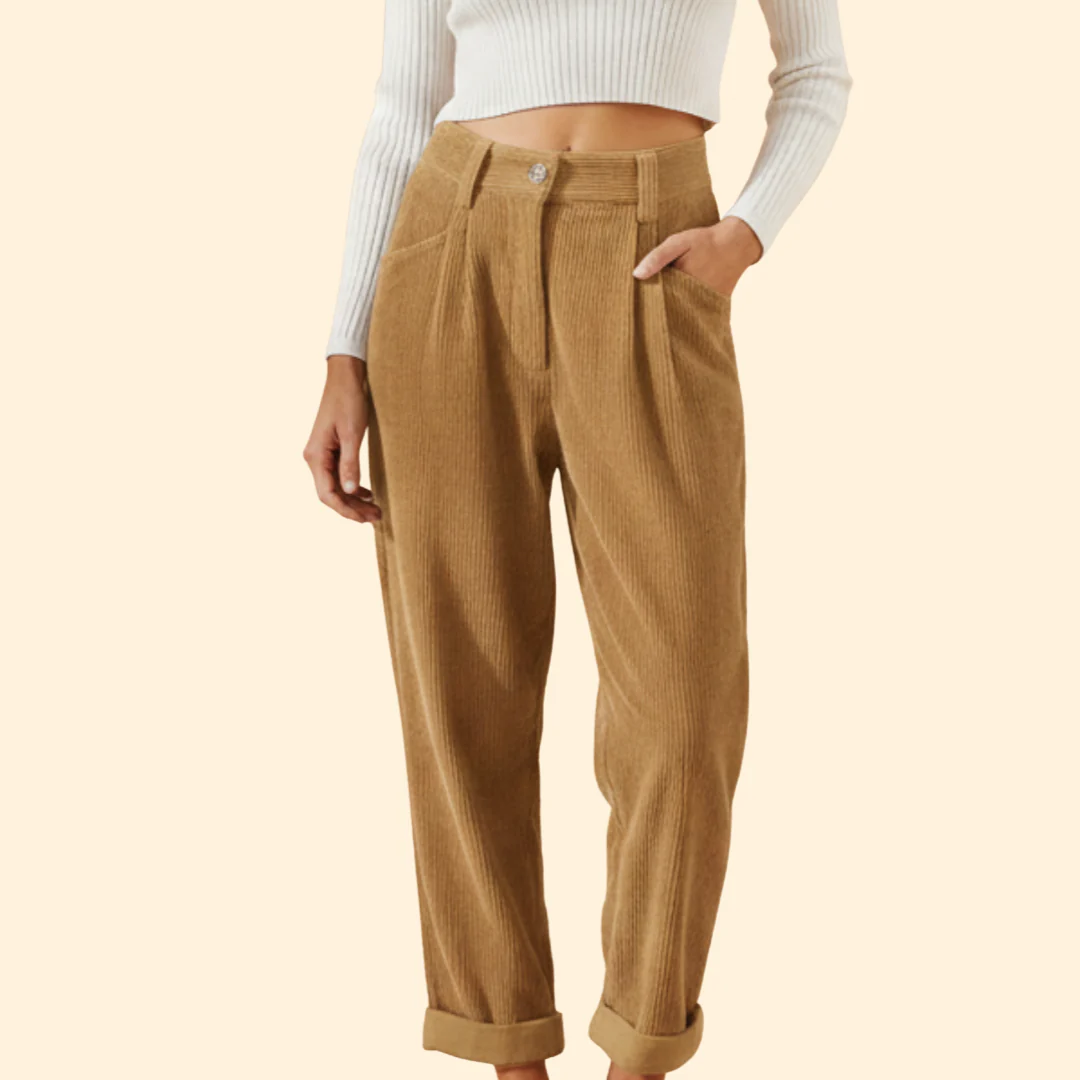 Women’s Corduroy Trousers with High Waist Design - Image 6