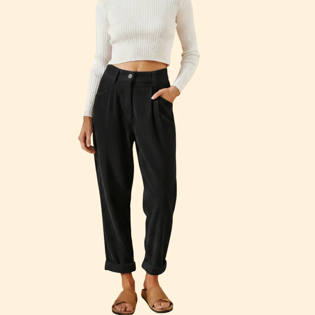 Women’s Corduroy Trousers with High Waist Design - Image 7