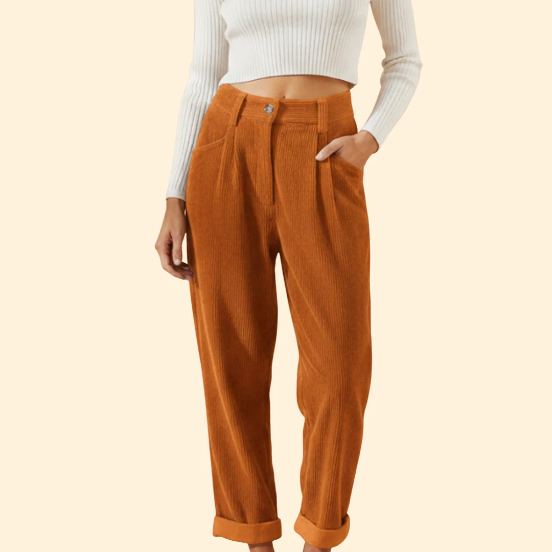 Women’s Corduroy Trousers with High Waist Design - Image 8