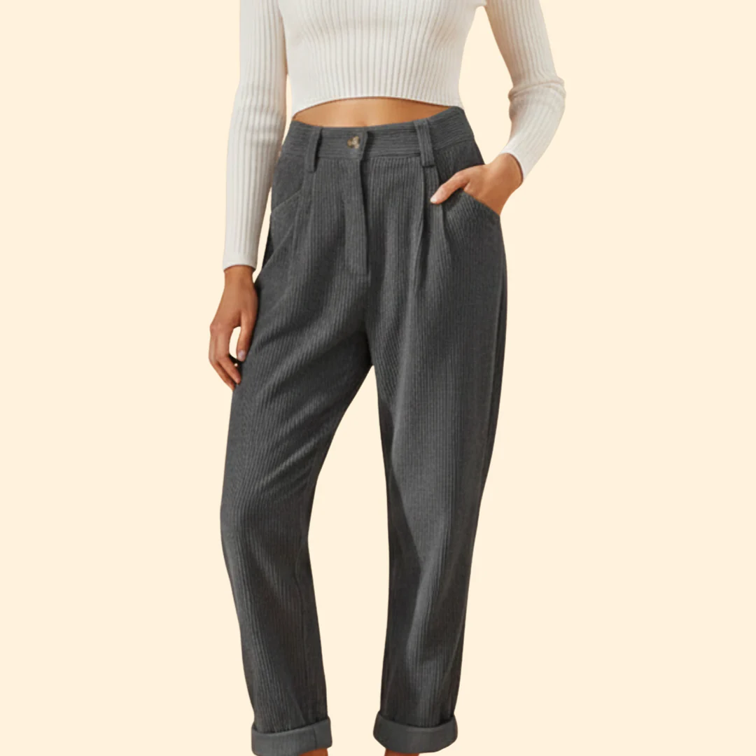 Women’s Corduroy Trousers with High Waist Design - Image 9