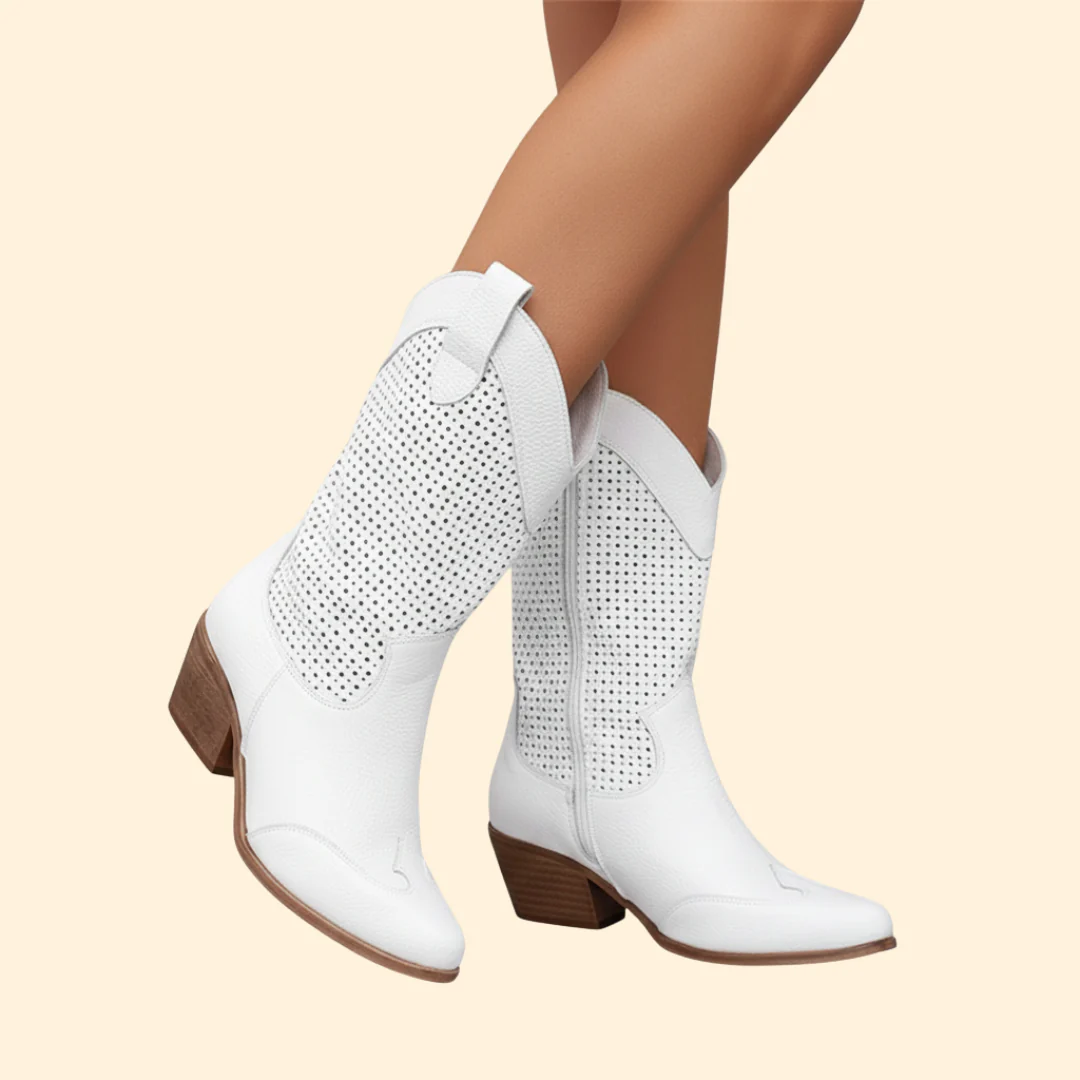 Women’s Cowboy Boots with Perforated Design - Image 2
