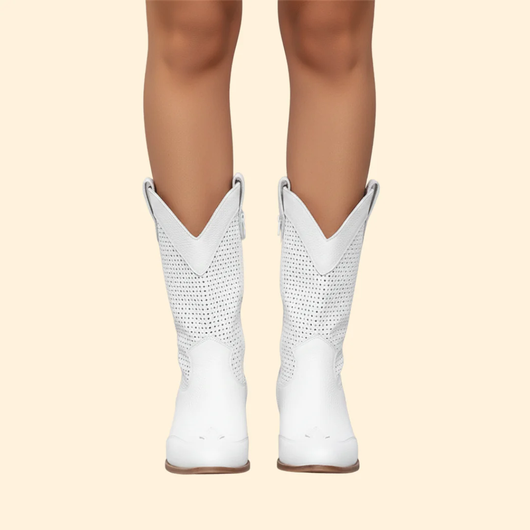 Women’s Cowboy Boots with Perforated Design - Image 3