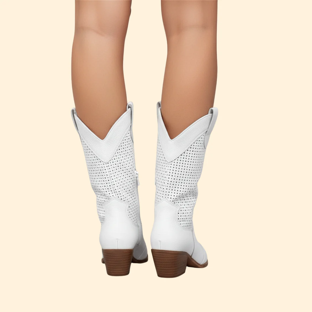 Women’s Cowboy Boots with Perforated Design - Image 4