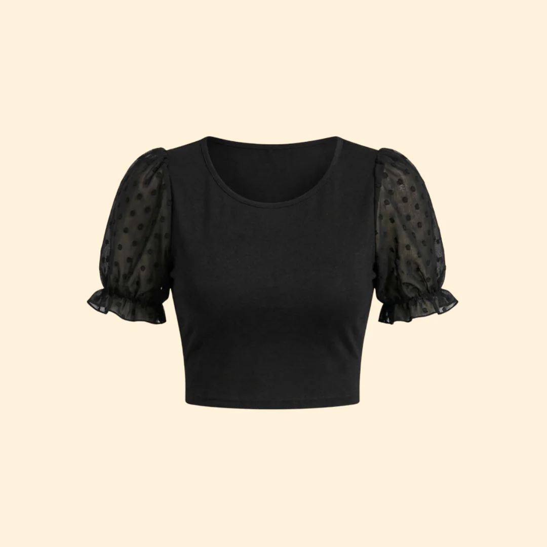 Women’s Crop Top with Sheer Puff Sleeves