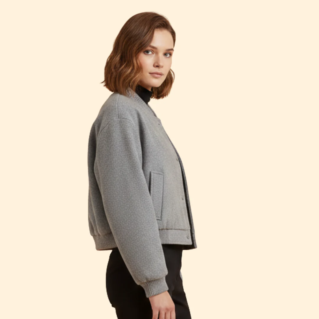 Women’s Cropped Bomber Jacket with Snap Button Closure - Image 3