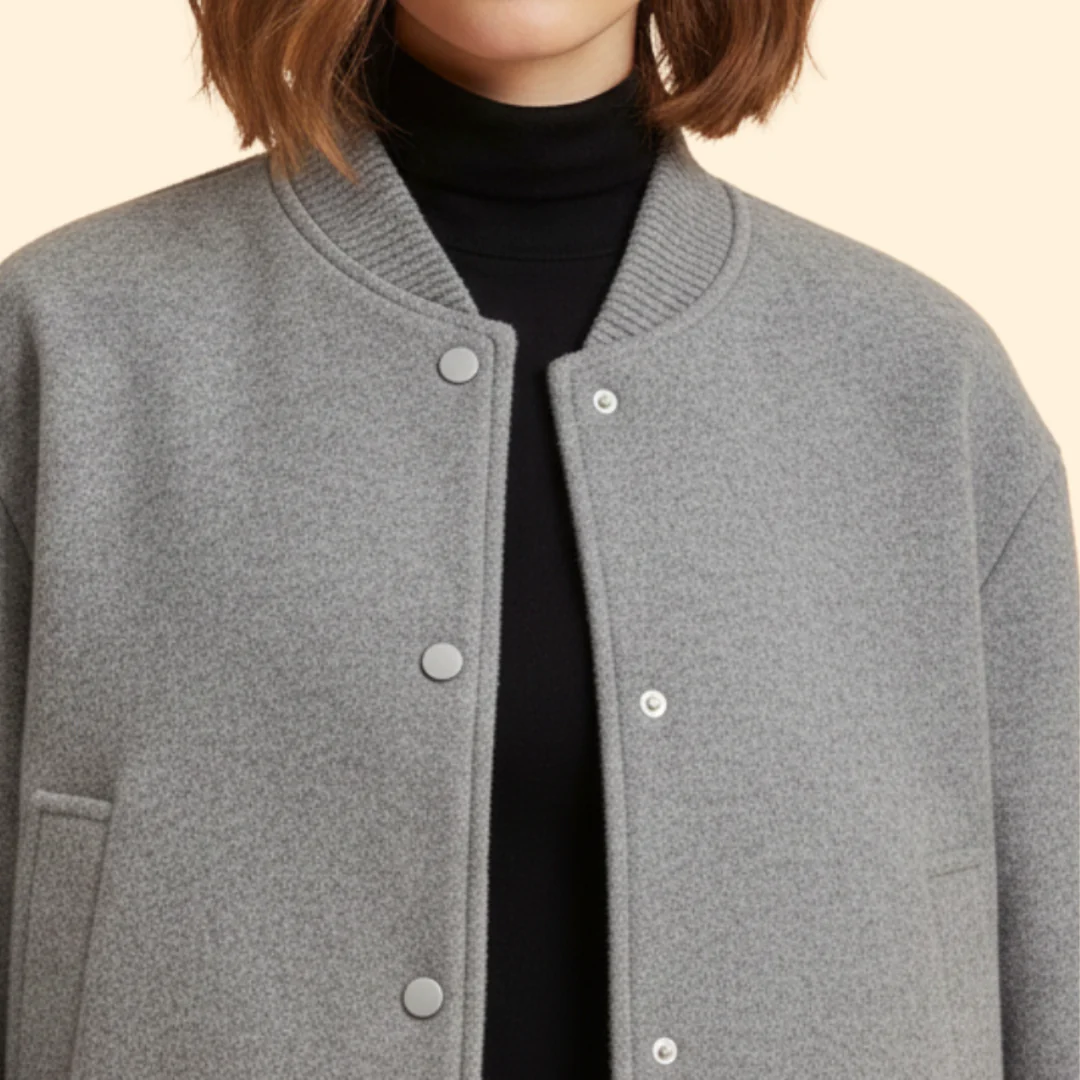 Women’s Cropped Bomber Jacket with Snap Button Closure - Image 4