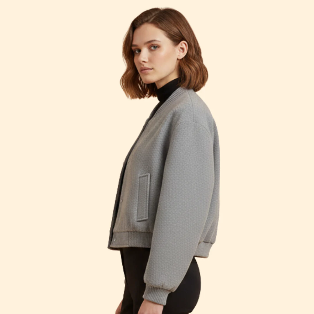 Women’s Cropped Bomber Jacket with Snap Button Closure - Image 5