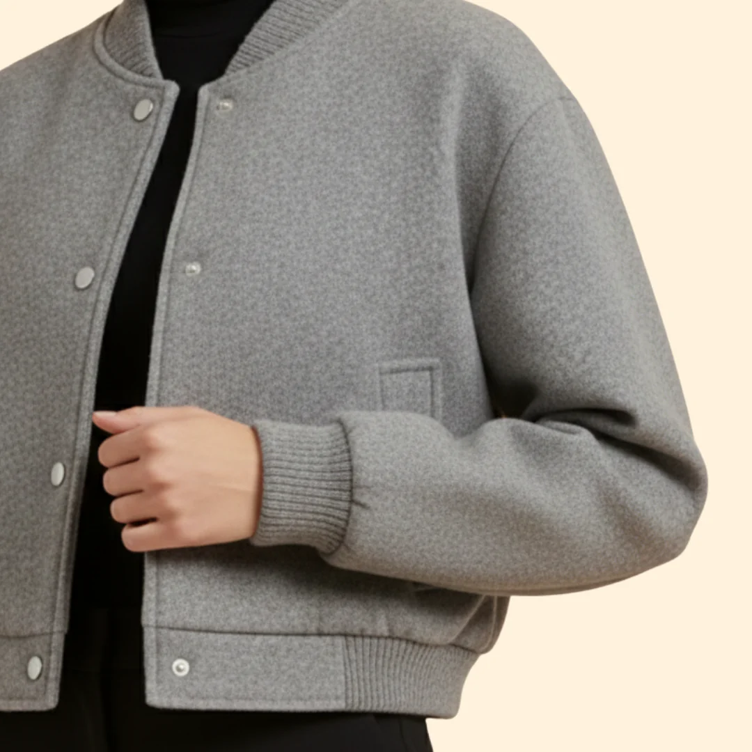Women’s Cropped Bomber Jacket with Snap Button Closure - Image 7