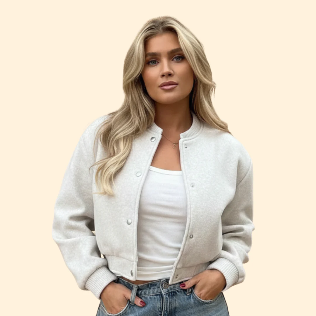 Women’s Cropped Bomber Jacket with Snap Button Closure - Image 8
