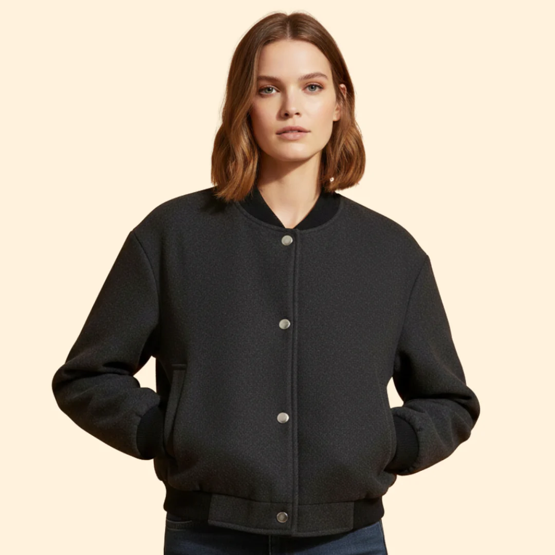 Women’s Cropped Bomber Jacket with Snap Button Closure - Image 9