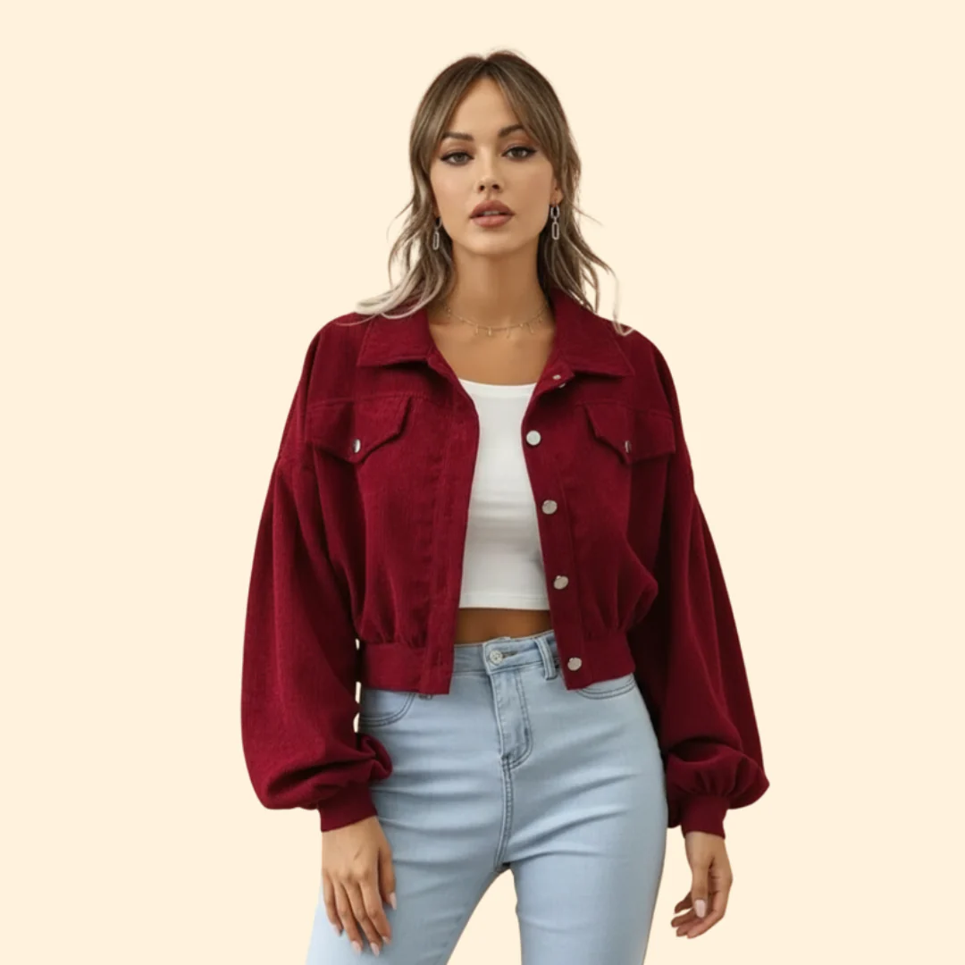 Women’s Cropped Corduroy Jacket with Snap Buttons - Image 2