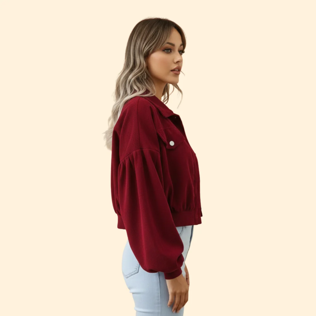 Women’s Cropped Corduroy Jacket with Snap Buttons - Image 3