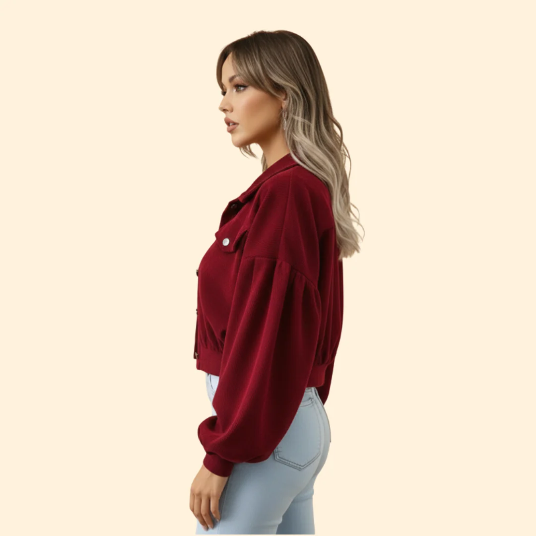 Women’s Cropped Corduroy Jacket with Snap Buttons - Image 5