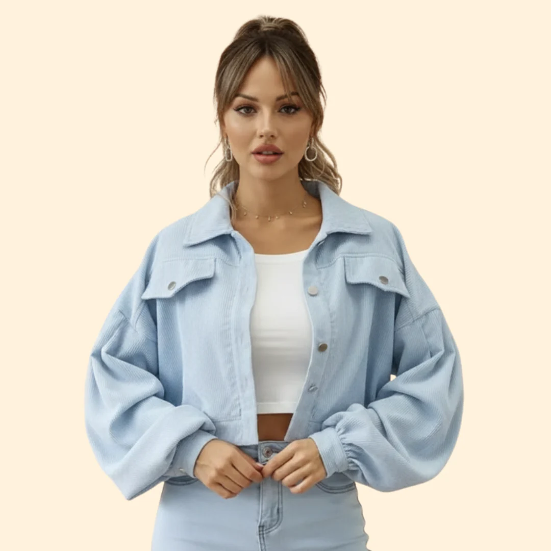 Women’s Cropped Corduroy Jacket with Snap Buttons - Image 7