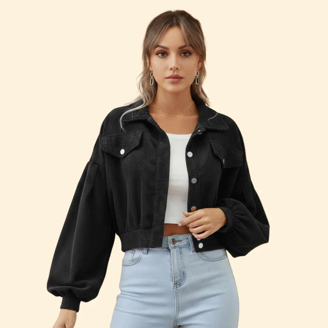 Women’s Cropped Corduroy Jacket with Snap Buttons - Image 9