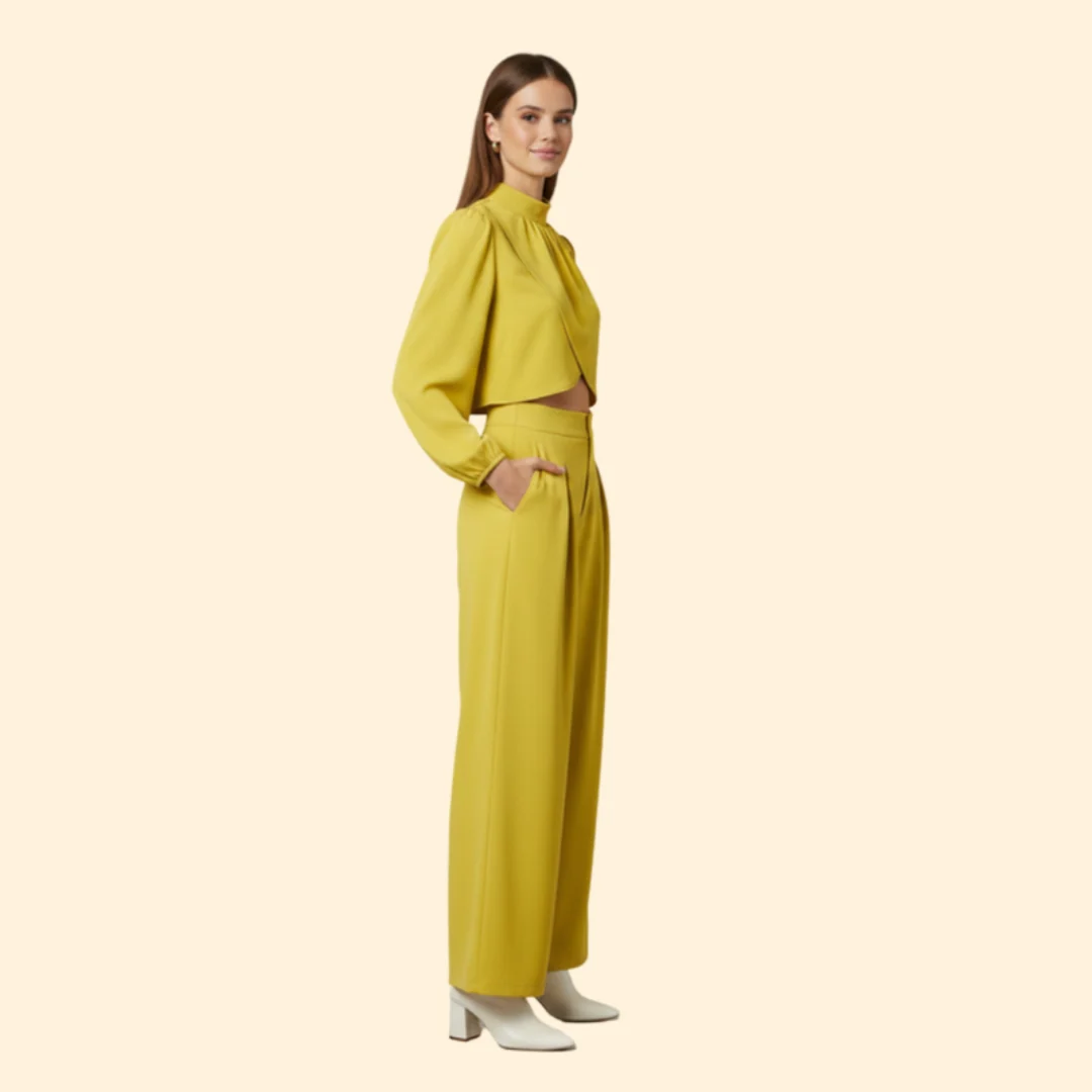 Women’s Cropped Top and Wide-Leg Pants Set - Image 3