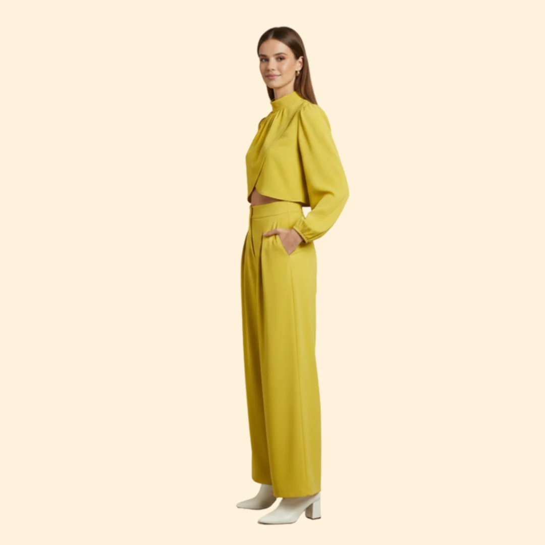 Women’s Cropped Top and Wide-Leg Pants Set - Image 4
