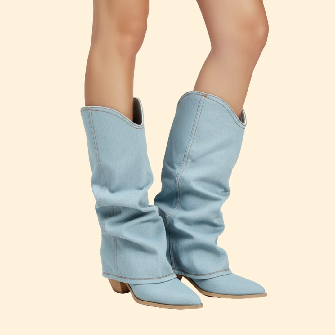 Women’s Denim Boots with Western Stitching - Image 3